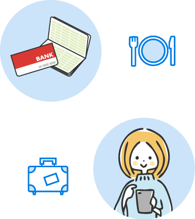 女性や通帳のイラスト